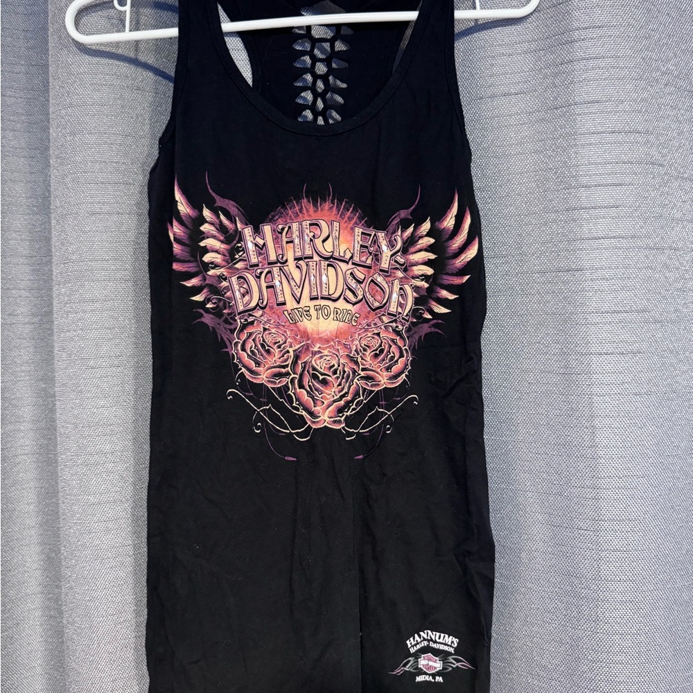 Harley-Davidson Black and Pink Graphic Tank Top